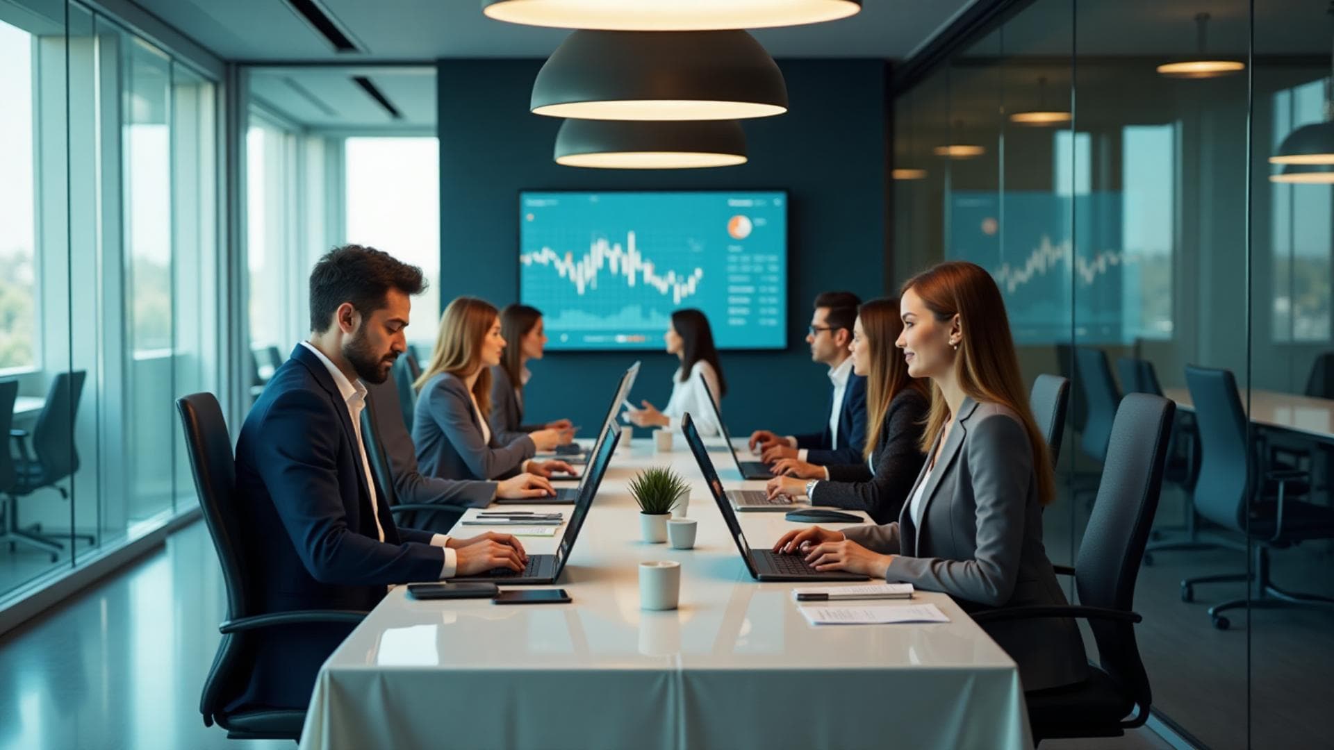 Professional accounting team working with financial data and modern technology